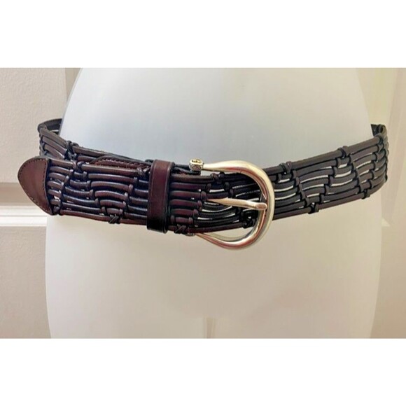 Brighton wide Brown Leather Woven Braided Belt Wide Size Medium/ Large 32 - Picture 1 of 9